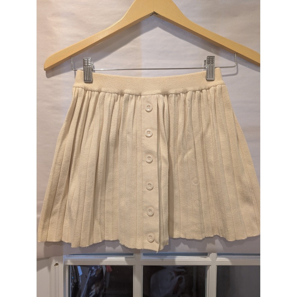 Princess Polly Knit Mini Skirt Button Front Ribbed A-Line Cream Size US‎ 2 0176